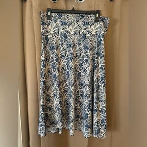 Lularoe Skirt, Navy and Beige, Midi Length, Size L
